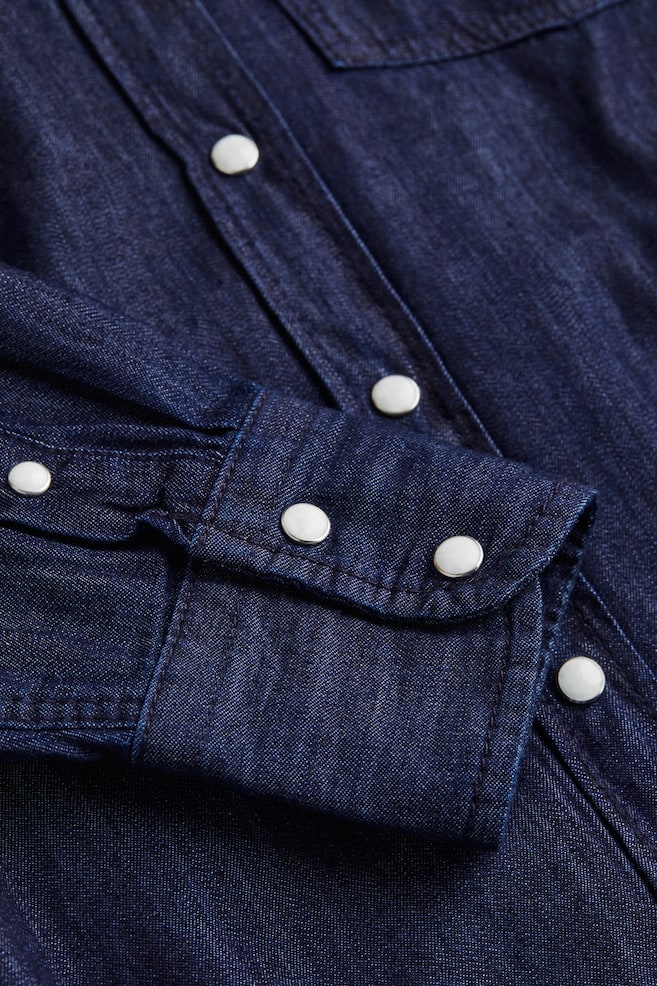 Skjortklänning i denim med knytskärp - Mörk denimblå - 3