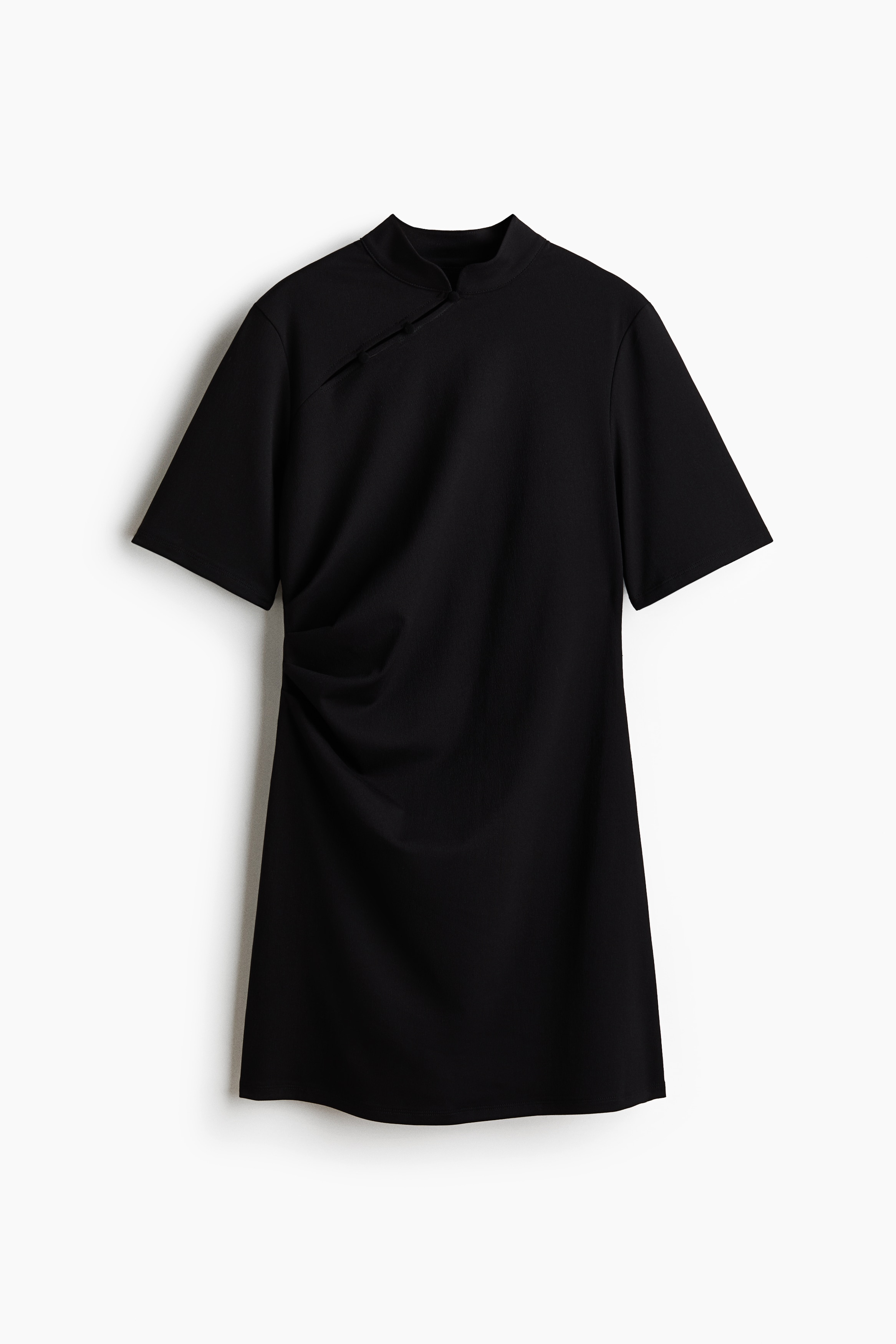Draperad klänning med knappar - Svart