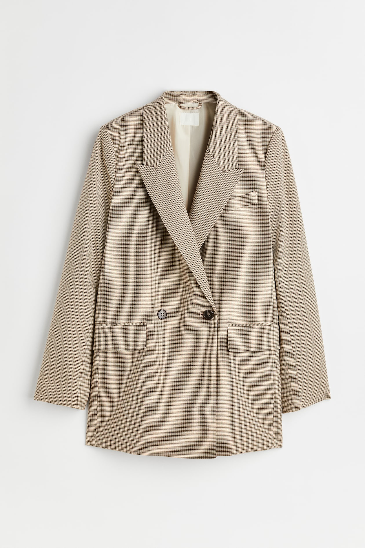 Double-breasted blazer Light beige/Checked Ladies H&M IN