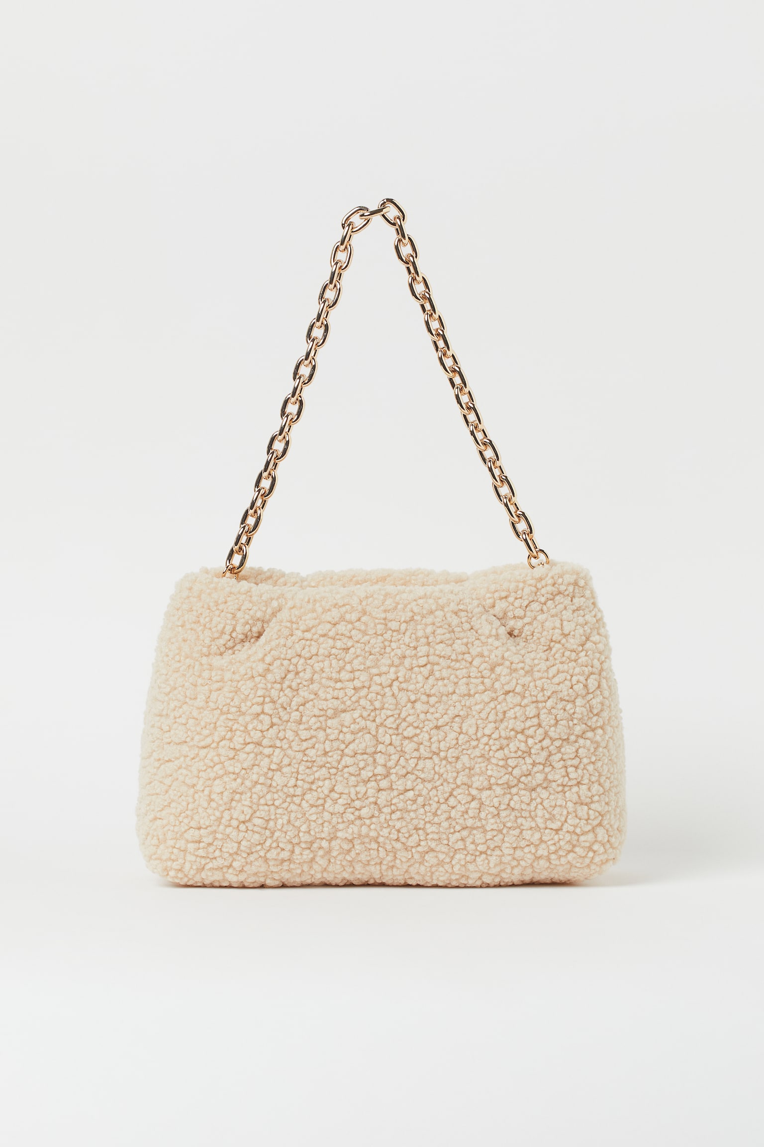 Faux Shearling Clutch Bag - Light beige