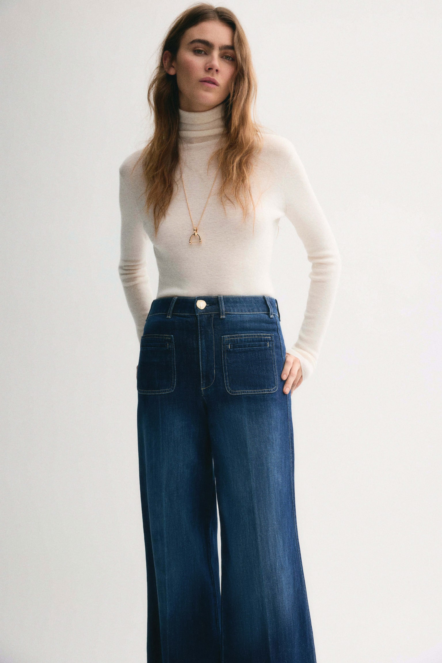 Wide High Jeans - Mørk denimblå/Hvid/Denimblå/Sart gul - 5