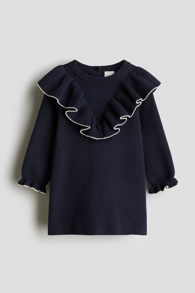 Robe volantée en maille de coton - Bleu marine/Rose ancien/Crème - 1