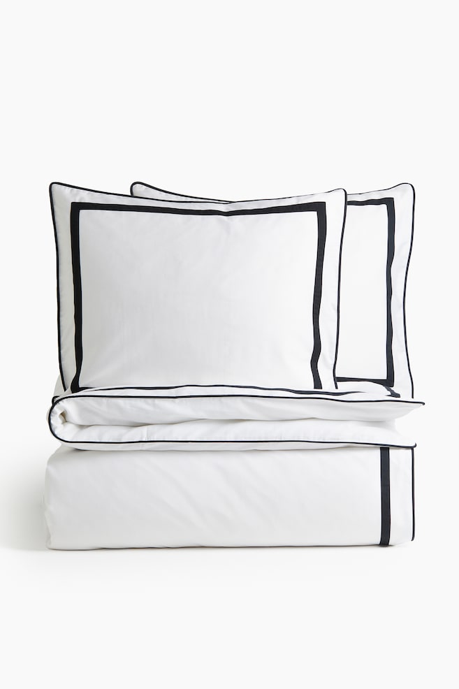Egyptian Cotton King/Queen Duvet Cover Set - White/Beige/patterned - 1