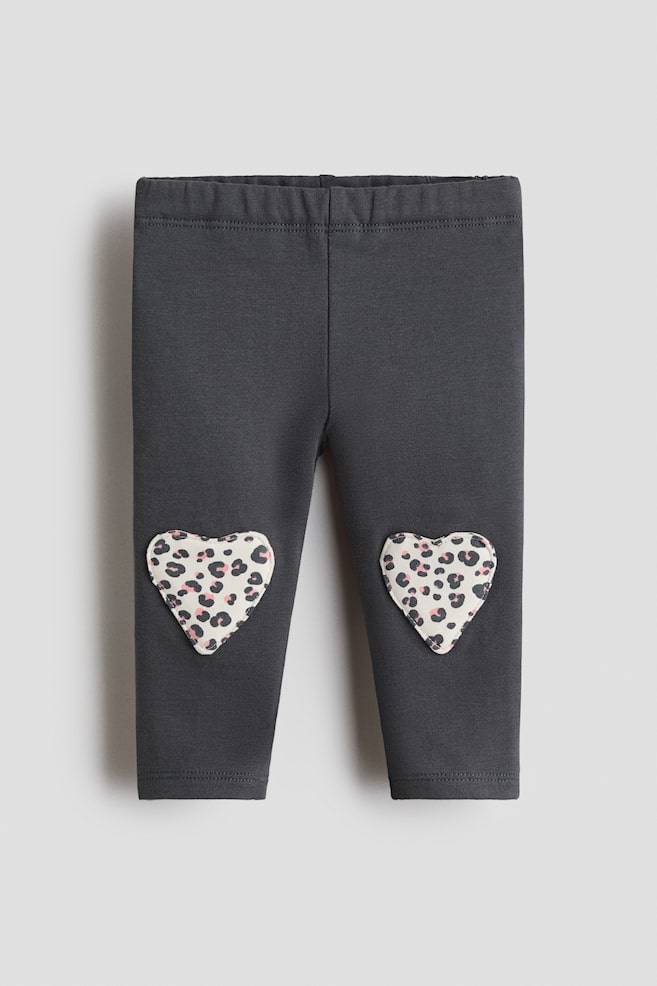 Brushed-inside leggings - Dark grey/Hearts/Light beige/Leopards - 1