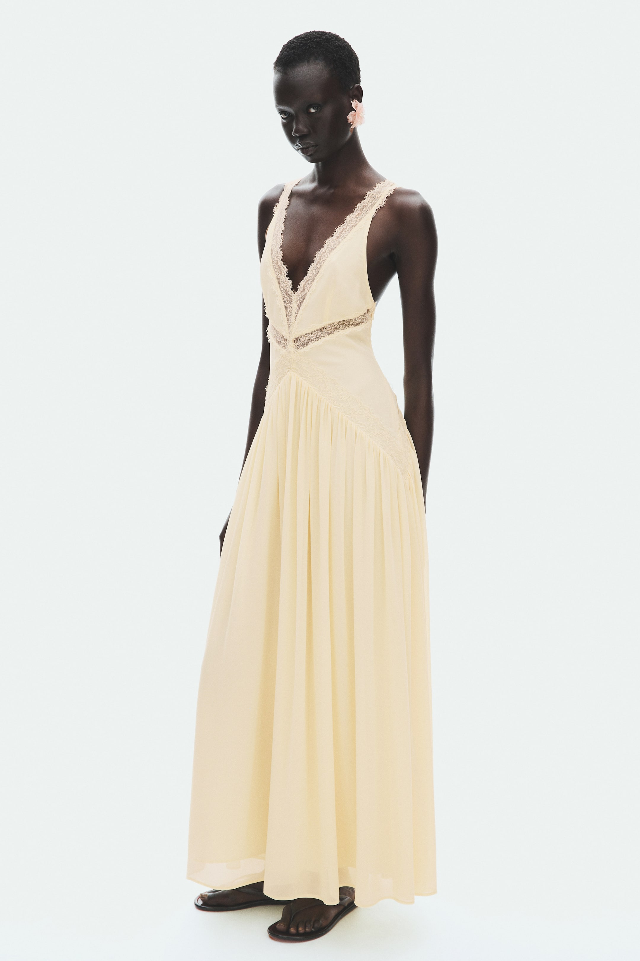 Lace-Inset Chiffon Dress