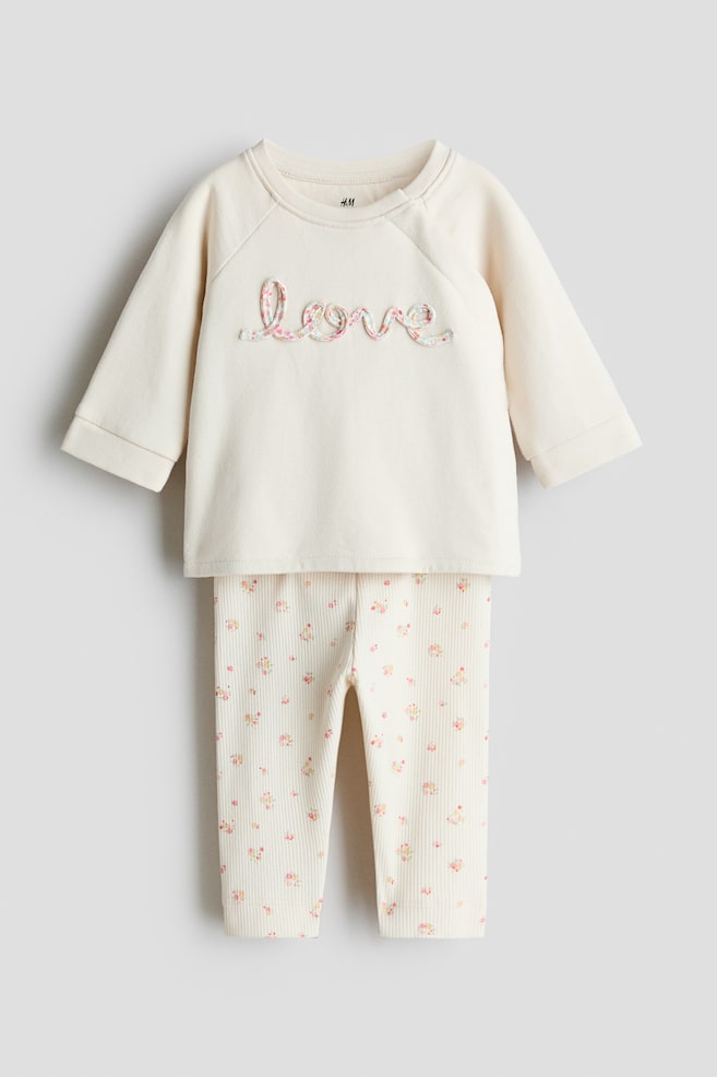 2-piece Cotton Set - Light beige/Love/Cream/You and Me/Light green/Tiny Dreamer/Light turquoise/Hello!/Light beige/Hello/Cream/Hello - 1