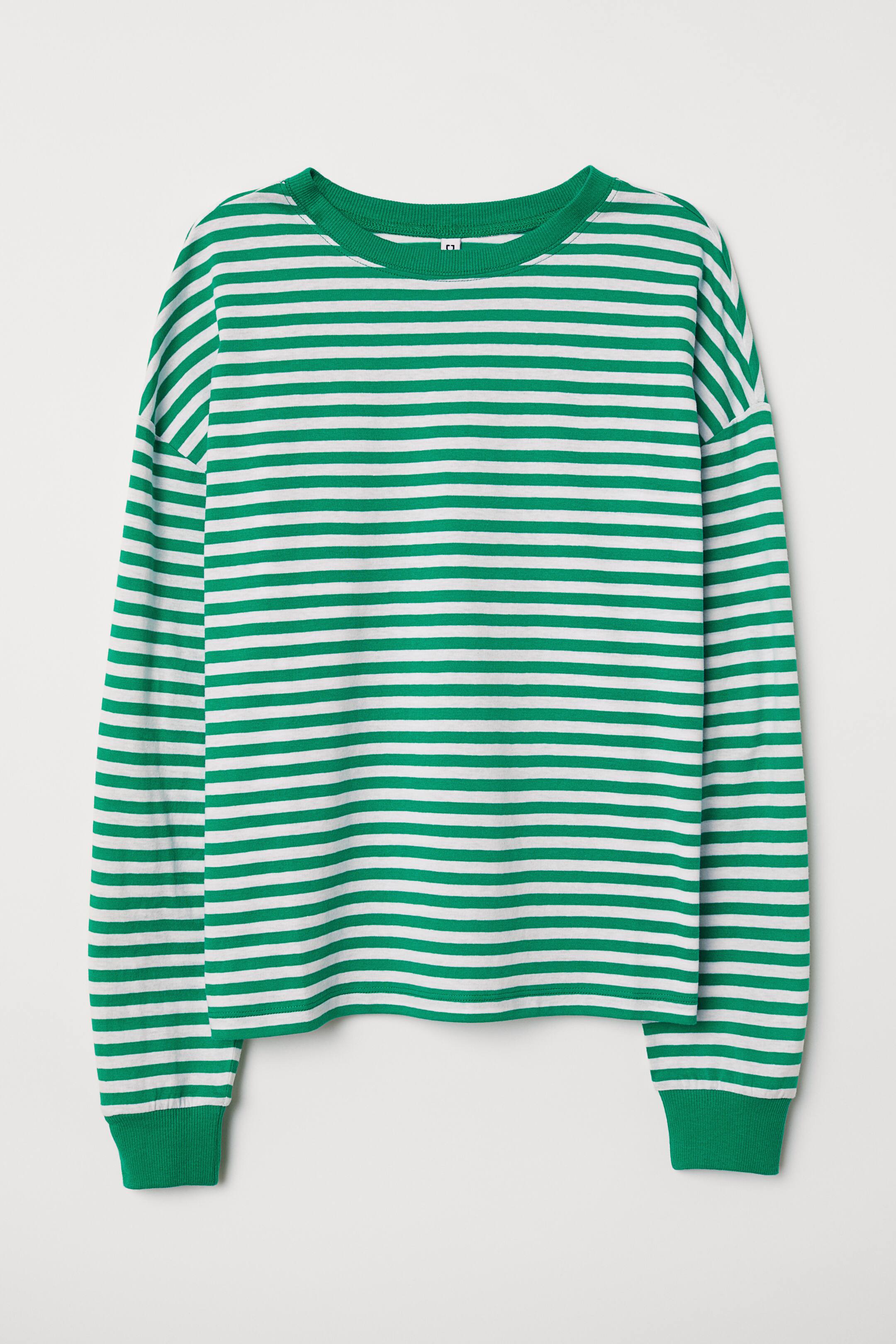 View larger image: Striped jersey top - Green/White striped - Ladies | H&M 1