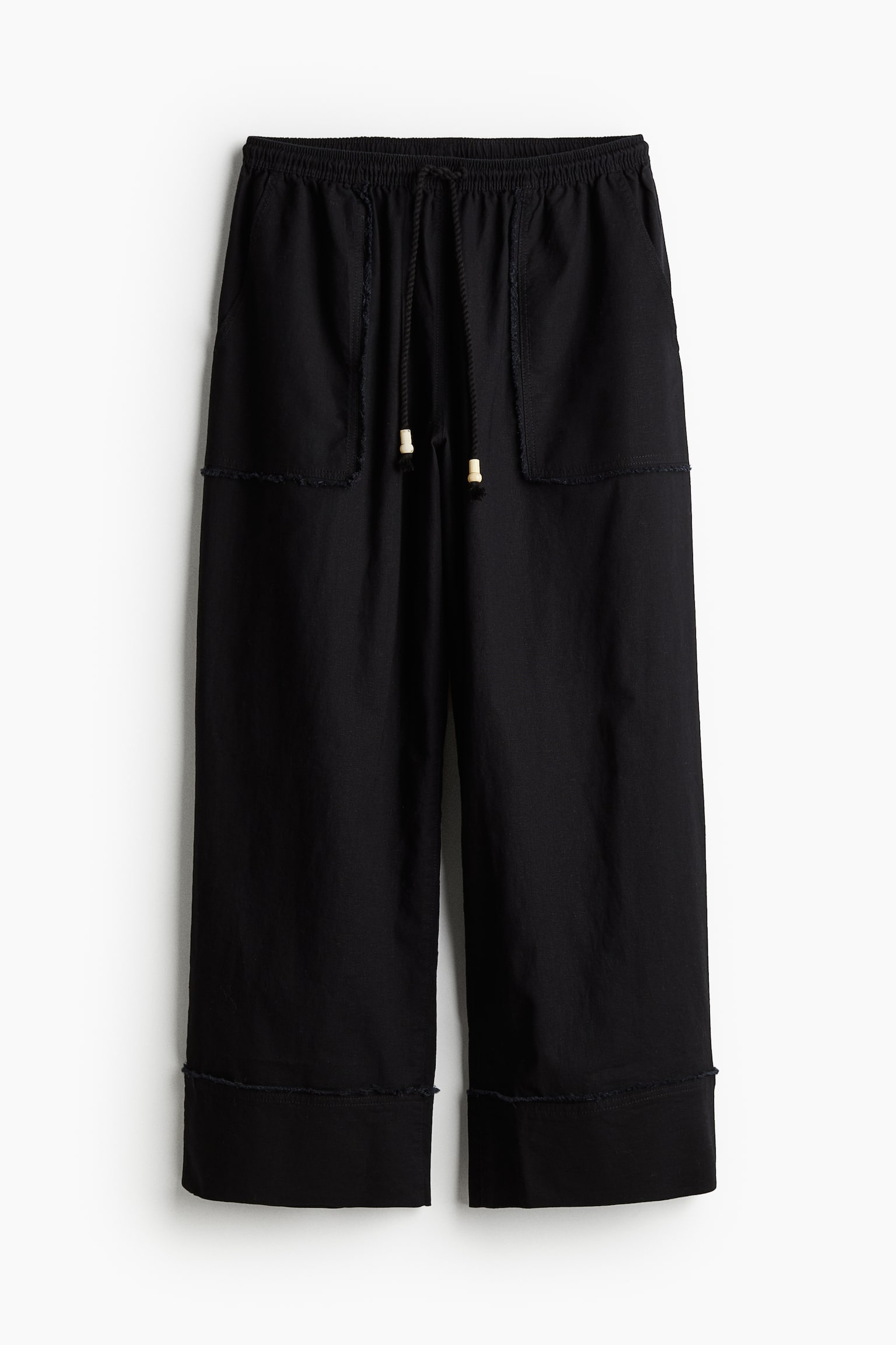 Wide Linen Blend Pants - Black - 2