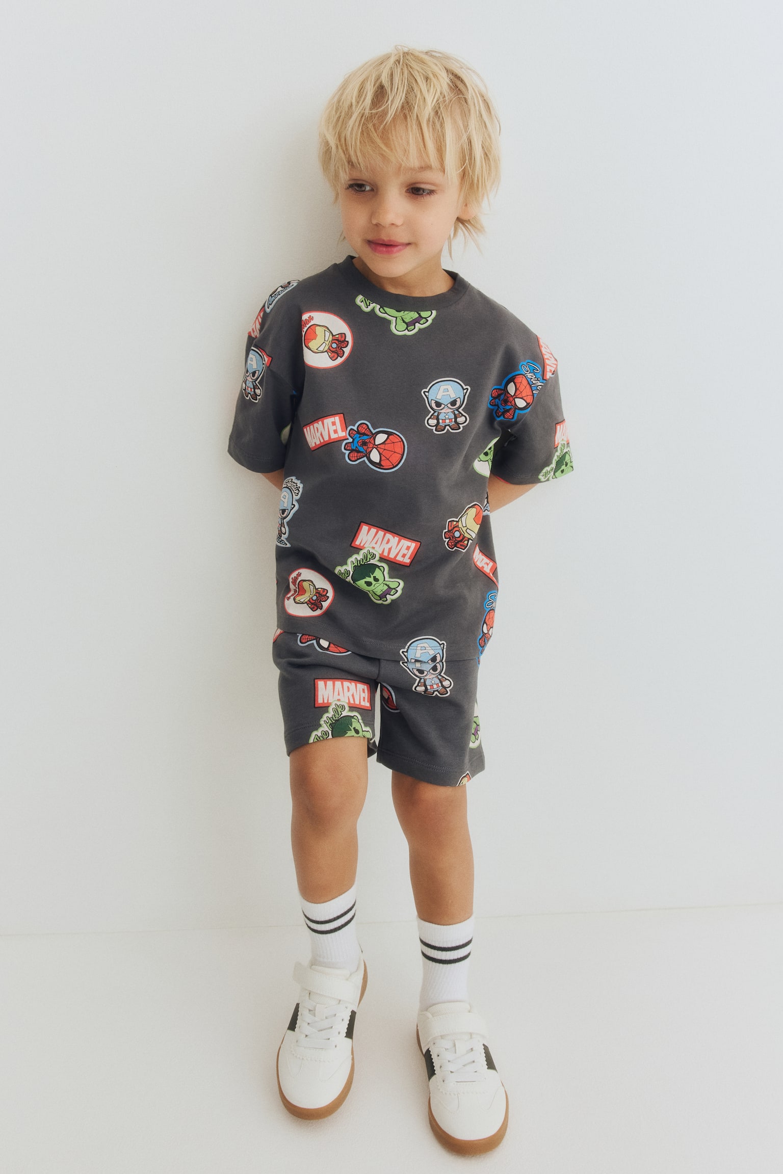 2-piece printed set - Dark grey/Marvel Comics/White/Hot Wheels/Green/Minecraft/Red/Mickey Mouse/Cream/Cars/White/Jurassic World/White/Lilo & Stitch/Dark grey/Marvel Comics/Black/Minecraft/Black/Sonic the Hedgehog/Red/Spider-Man/Dusty blue/Cars/Dark turquoise/Spidey - 1