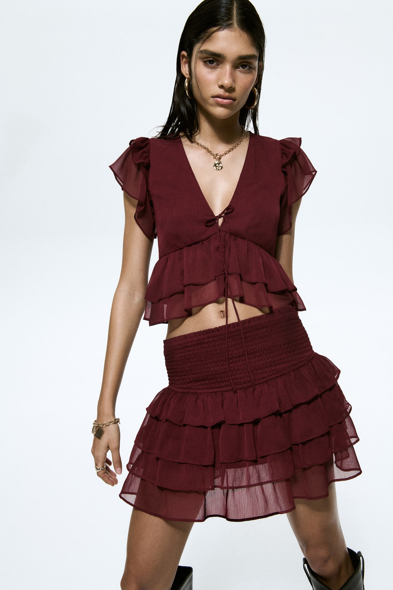 Ruffle-Trimmed Chiffon Top