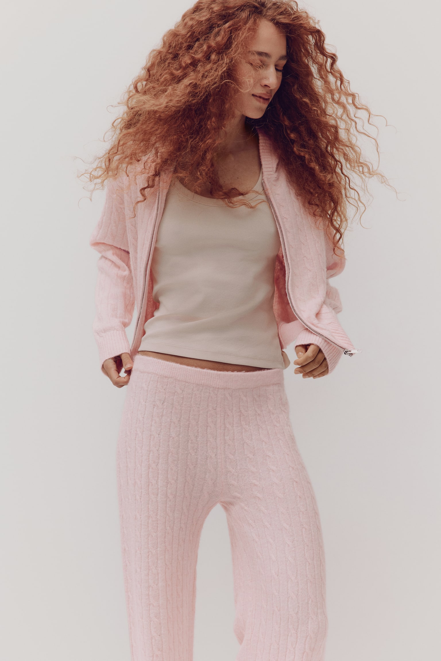 Cable-knit zip-through cardigan - Pink/Navy blue/Grey marl/Cream - 5