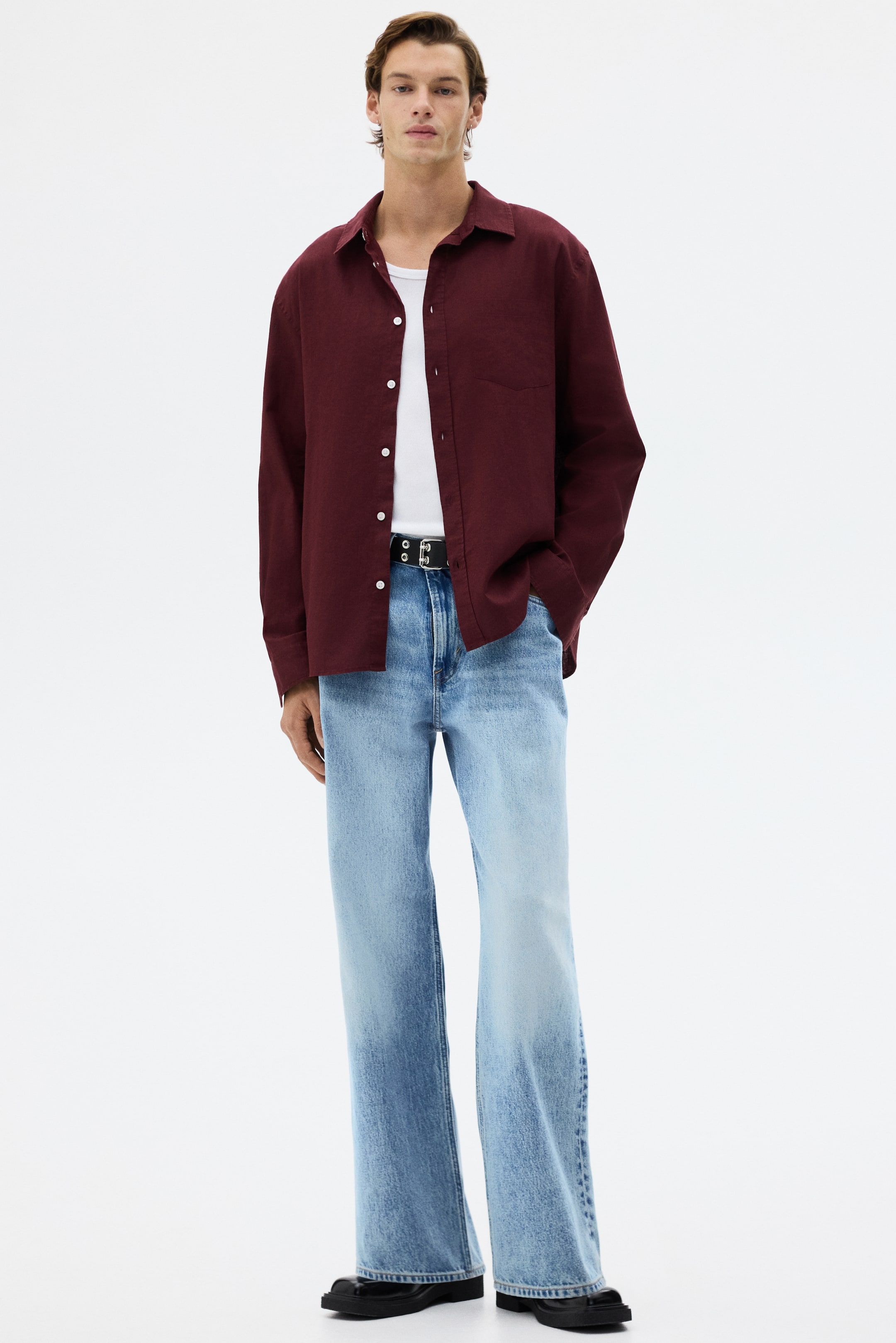 View larger image: Regular Fit Linen-blend shirt - Burgundy - Men | H&M IN 1