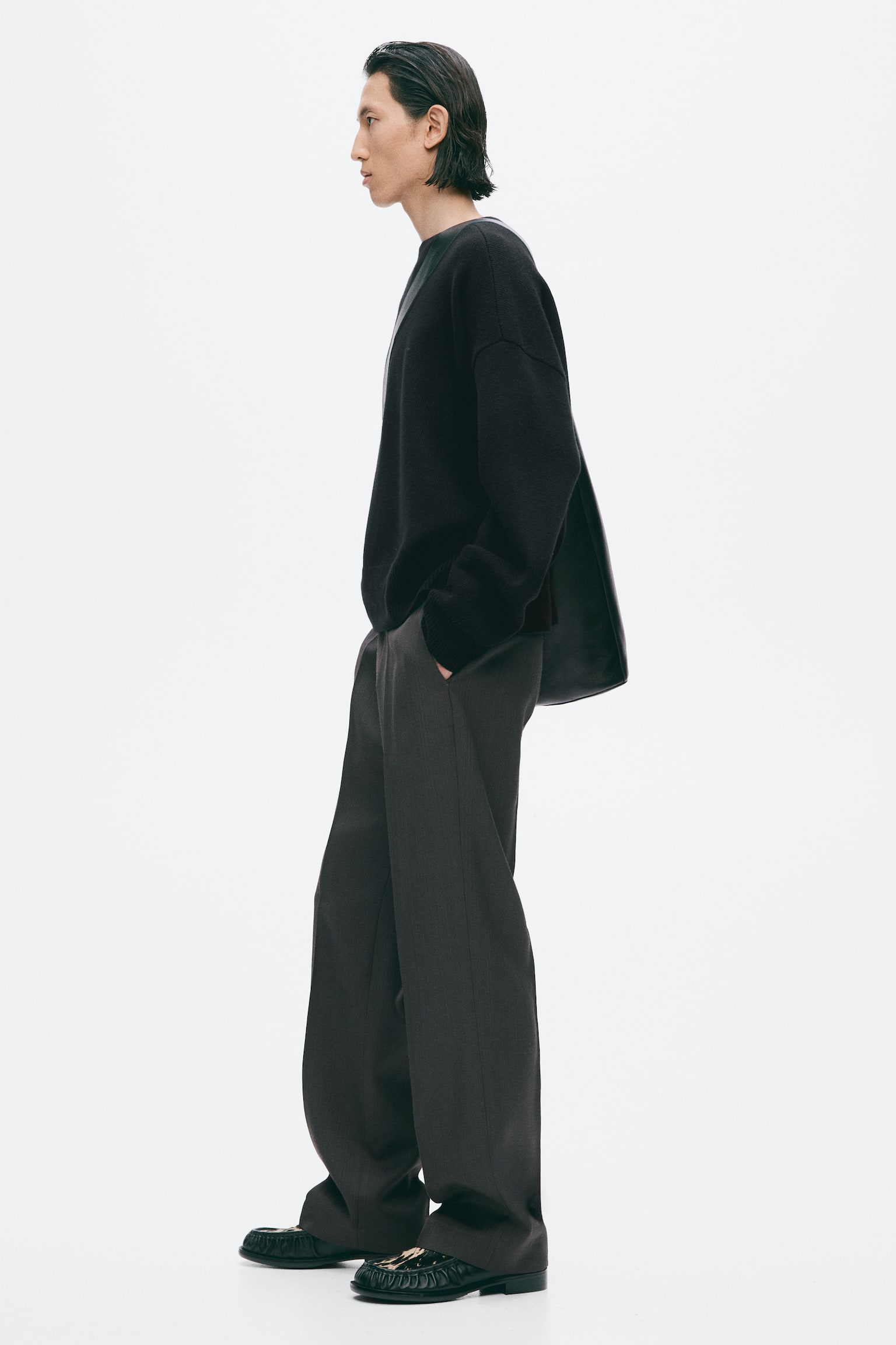 Мужской свитер H&M Loose-Fit Rib-Knit Cashmere, цвет: Чёрный — фото 5