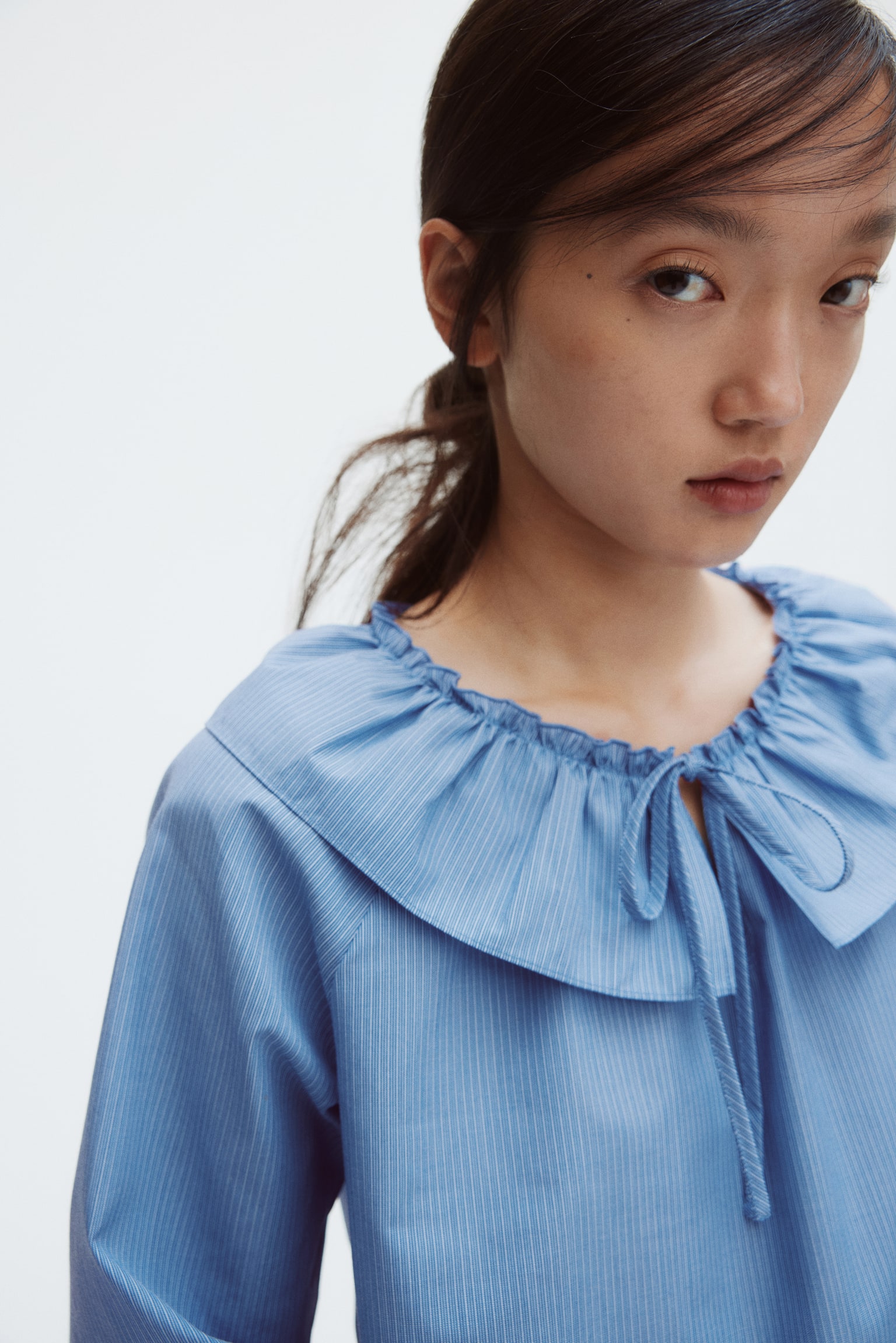 Áo kiểu có cổ Peter Pan - Màu xanh dương/Kẻ - 3