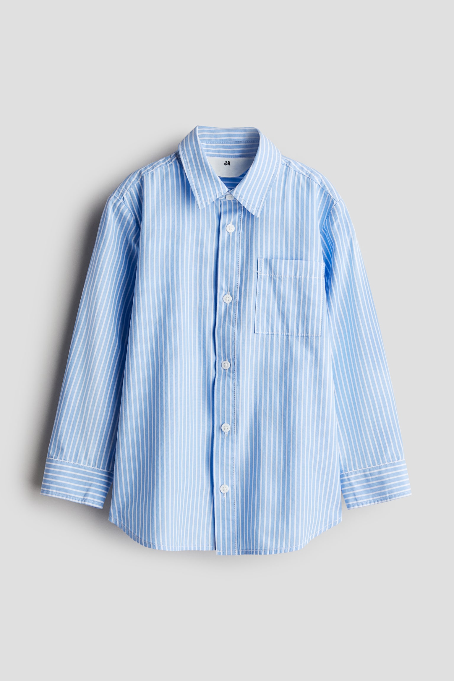 Long-sleeved cotton shirt - Light blue/Striped - 1