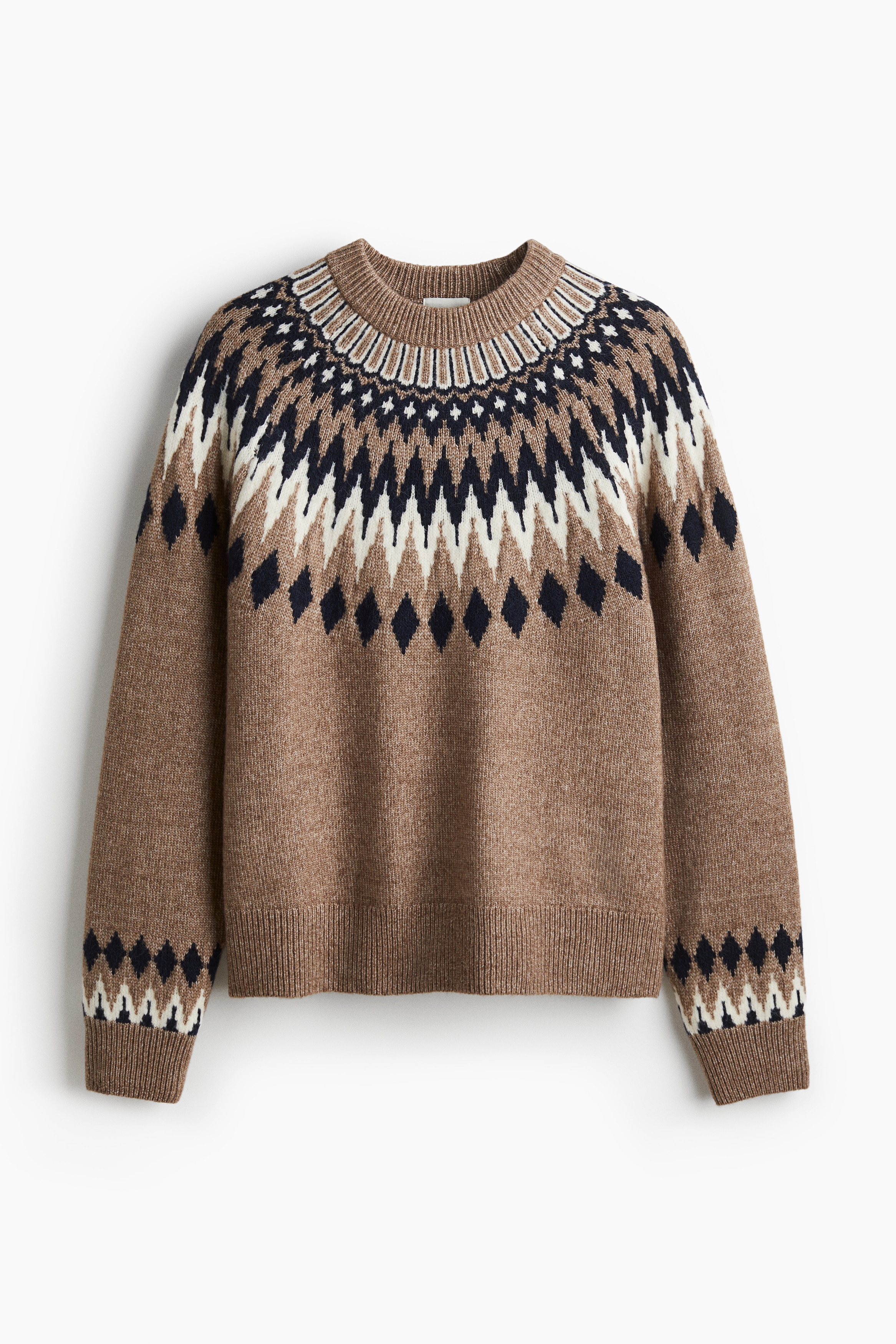 Pullover in maglia jacquard - Beige scuro/fantasia/Blu navy/fantasia/Crema/fantasia