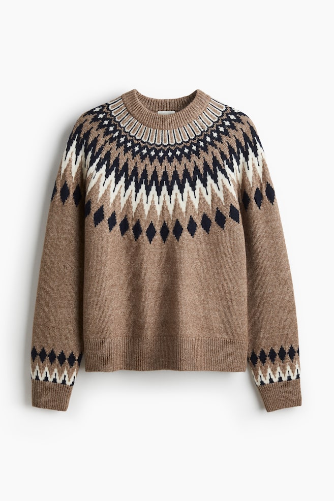 Pullover in maglia jacquard - Beige scuro/fantasia/Blu navy/fantasia/Crema/fantasia - 1