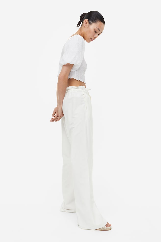 Wide linen-blend trousers - Cream - 6