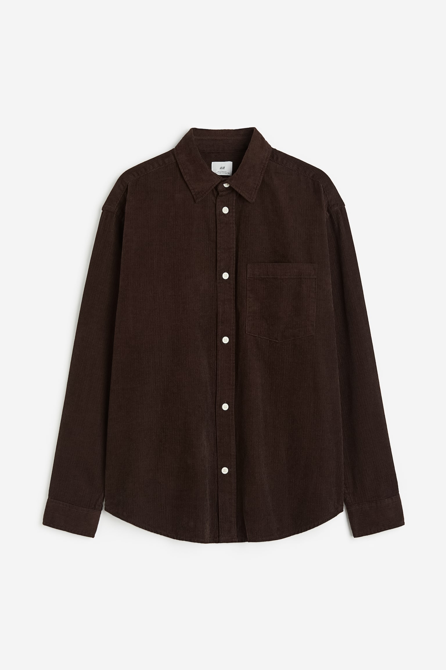 Relaxed Fit Corduroy Shirt - Dark brown/Sage green - 1