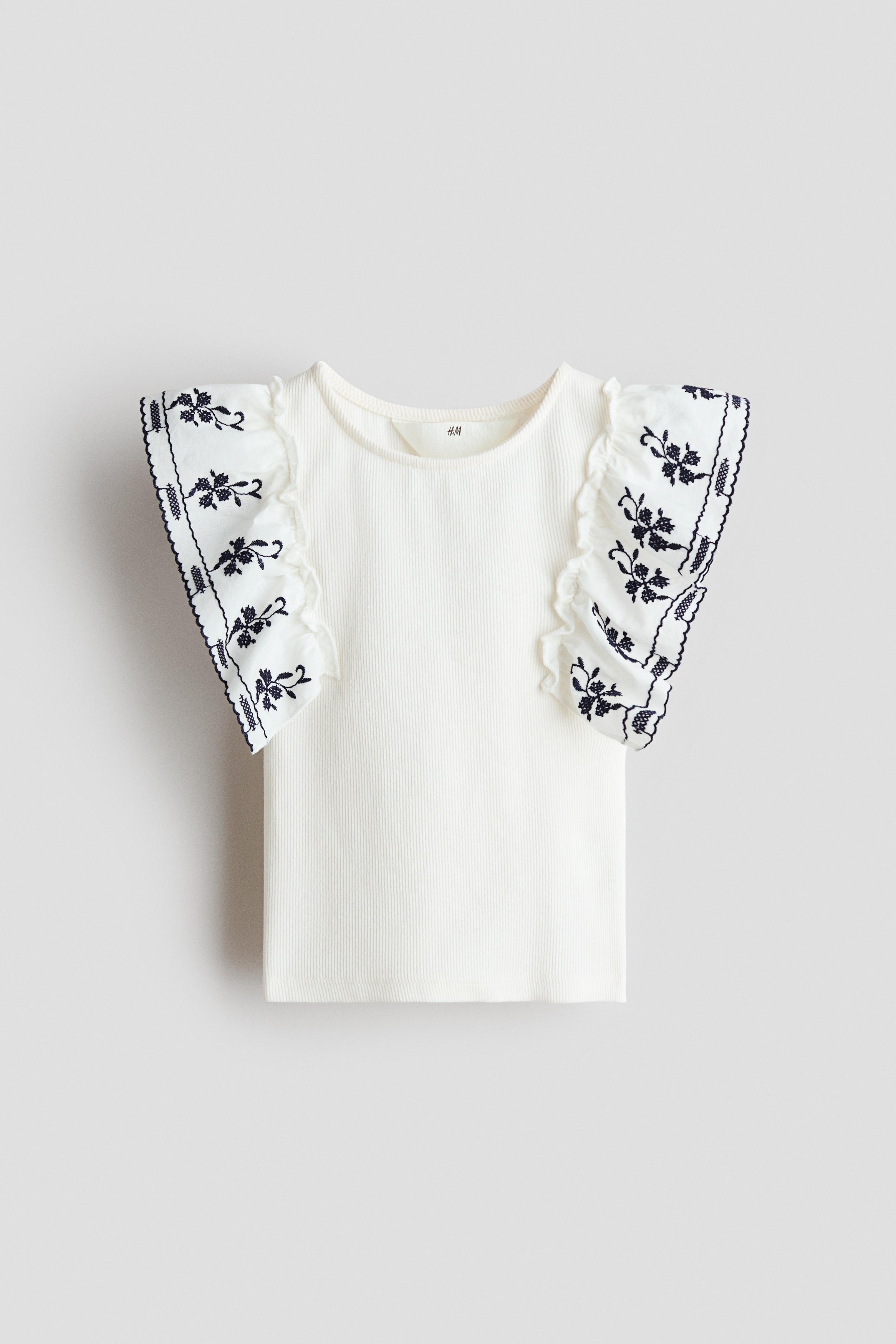 Camiseta con ribetes de volante - Blanco/Azul marino/Blanco/Rojo