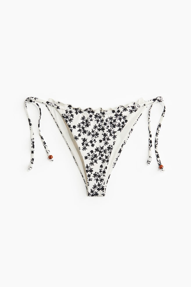 Tie tanga bikini bottoms - White/Floral - 1