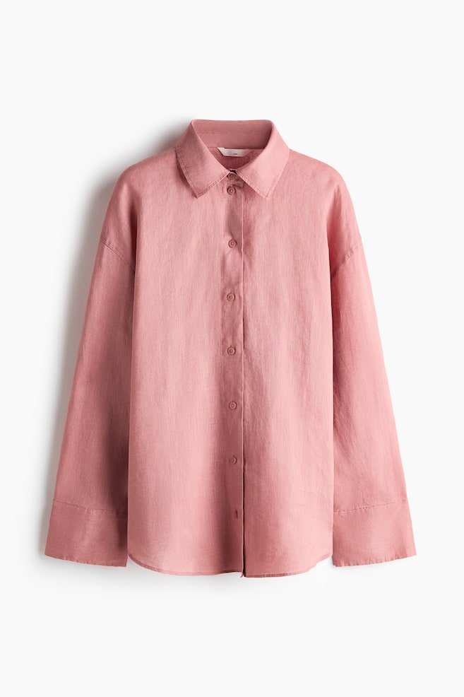 Oversized Linen Shirt - Dusty pink - 1