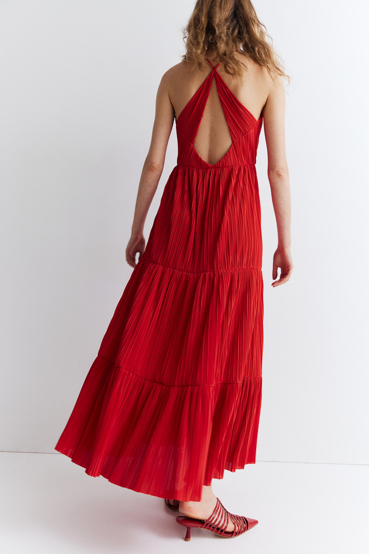 Plissé Maxi Dress - Bright red/Navy blue/Stripe - 4