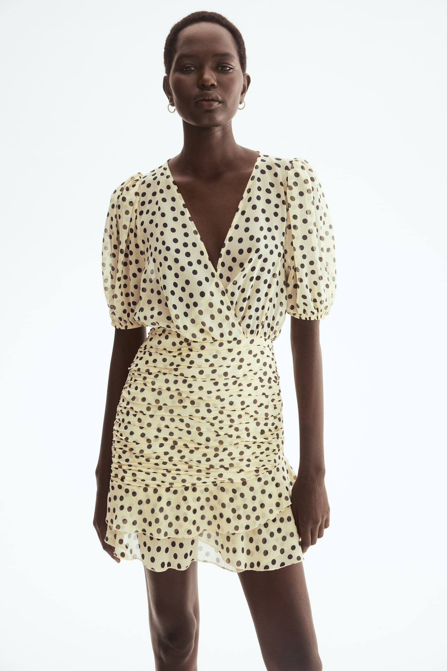 Draped dress - Light beige/Polka dot - 4