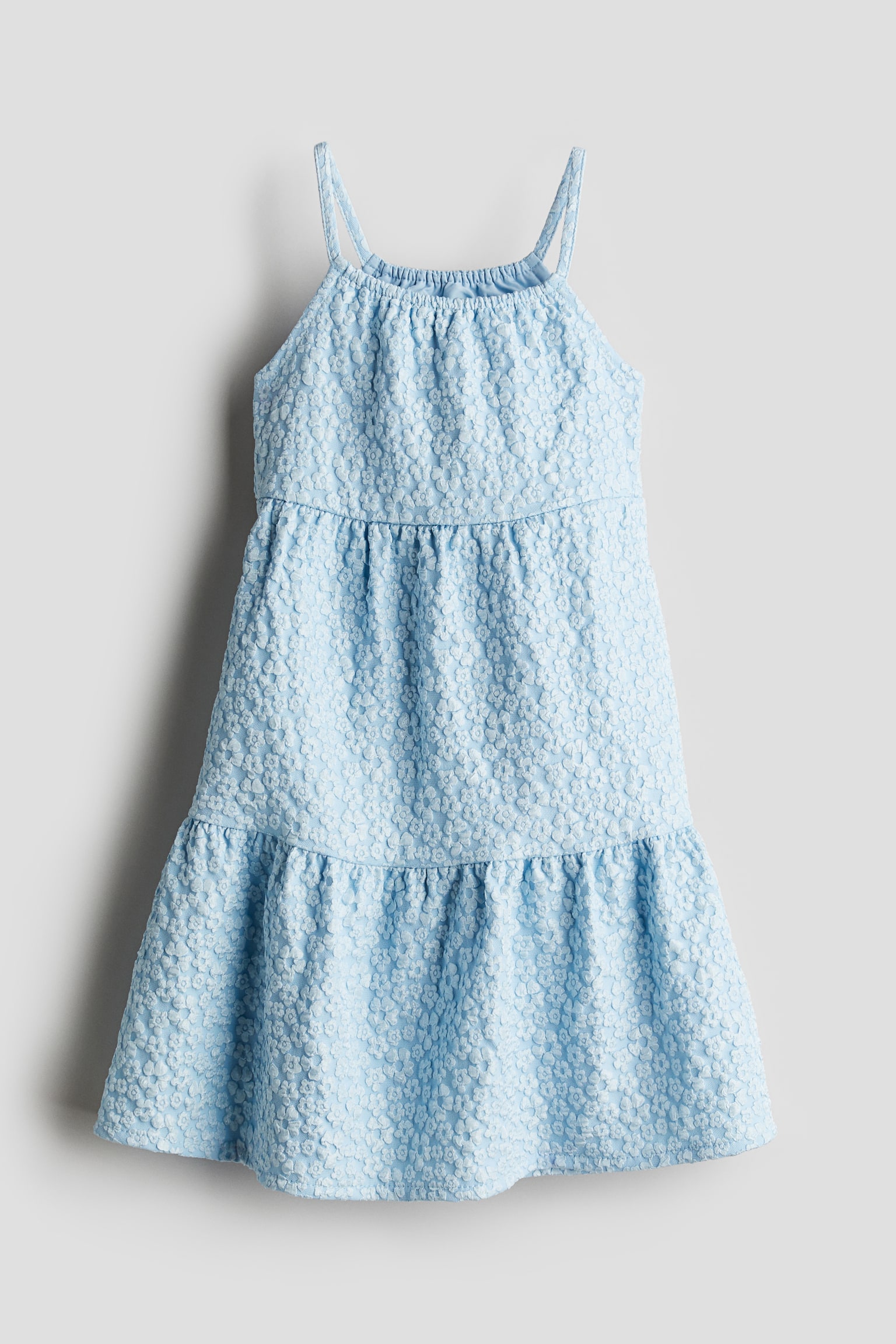 Jacquard-weave tiered dress - Light blue/Natural white/Light dusty pink - 1