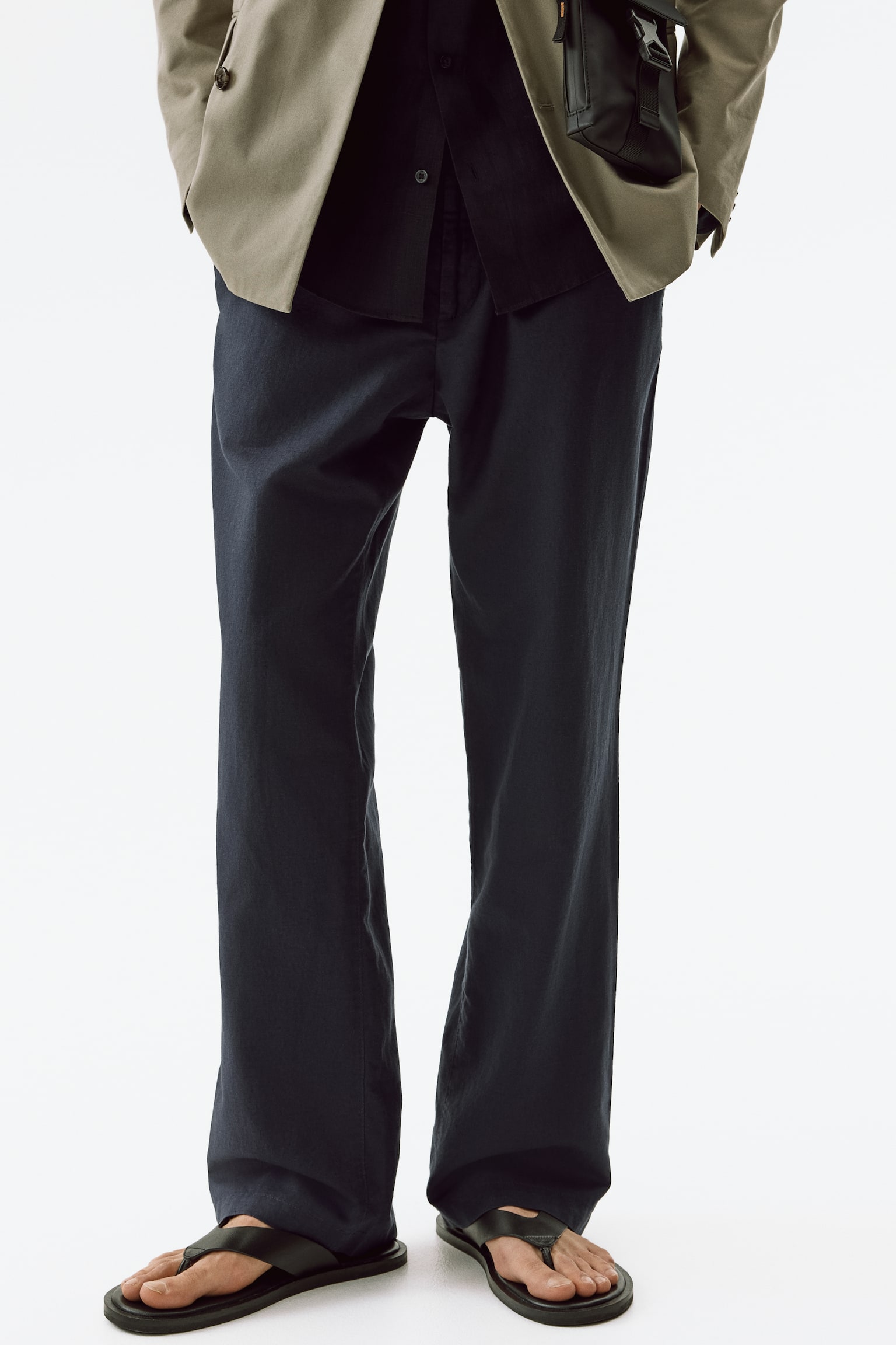Regular Fit Linen-blend trousers - Navy blue/Light beige/White/Black/Dark brown - 6