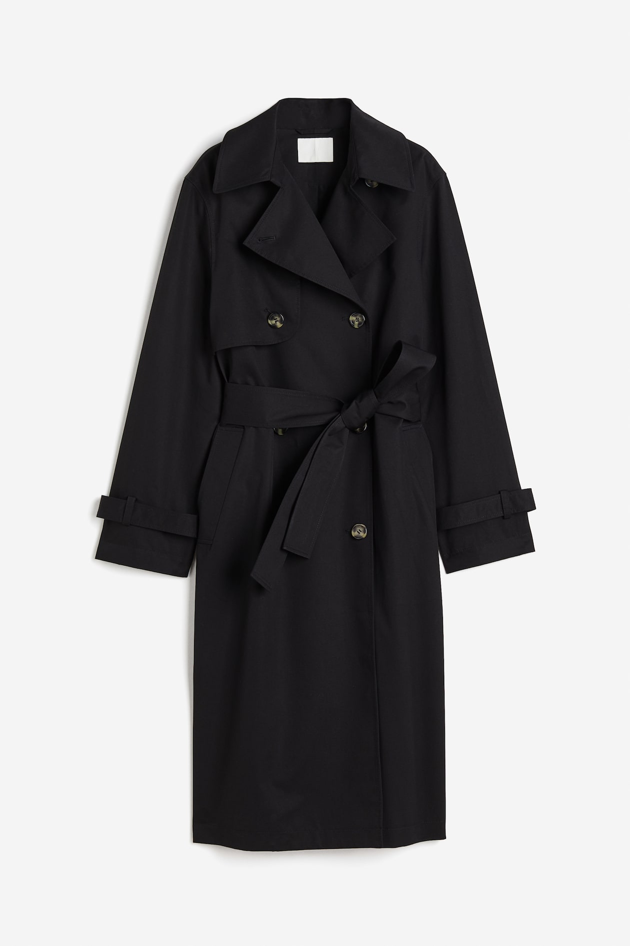 Women's Black Cotton Twill Trench Coat Regular fit Long H&M CA
