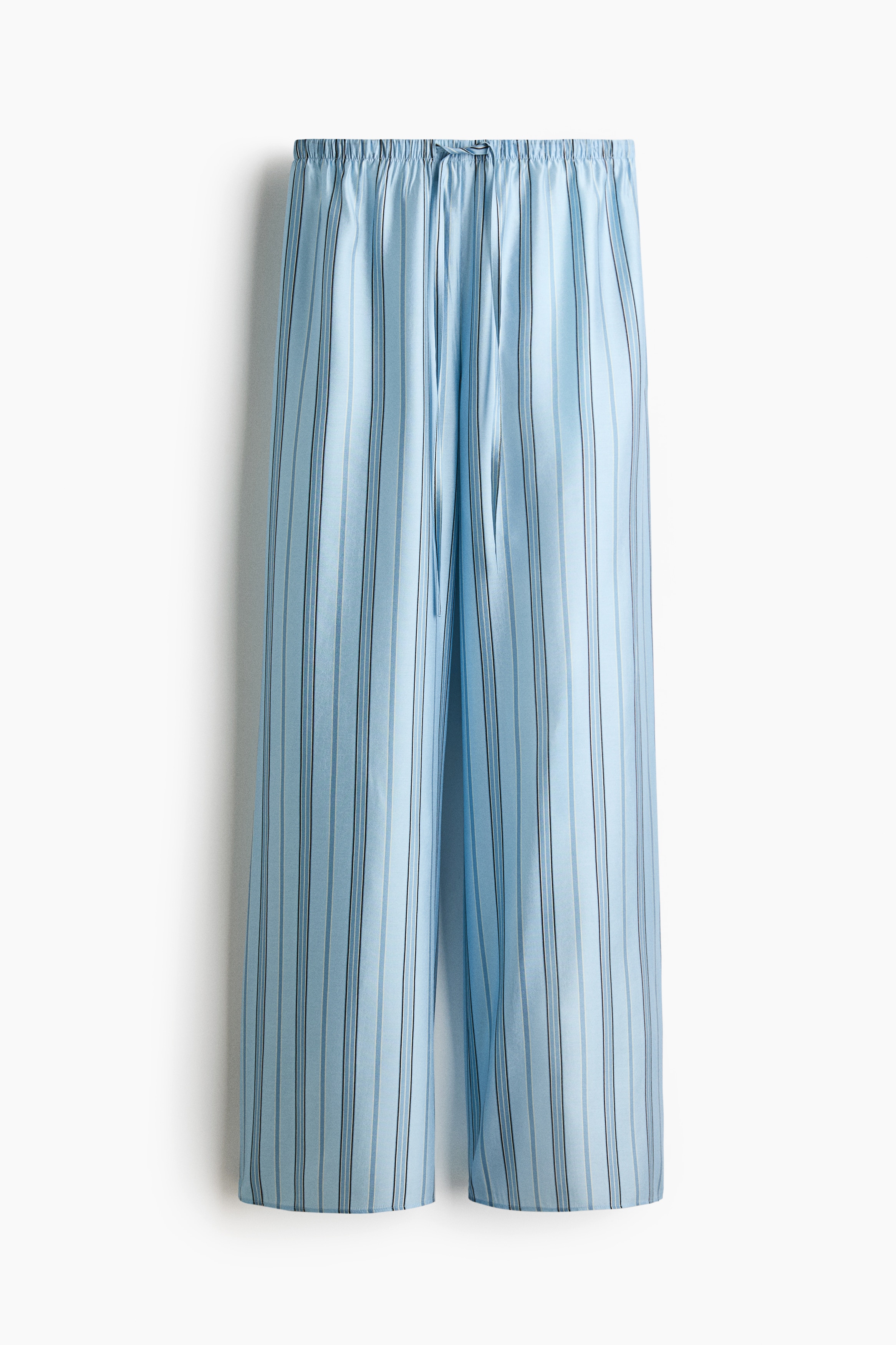 Wide-Leg Drawstring Pants - Light blue/striped/Light blue/striped