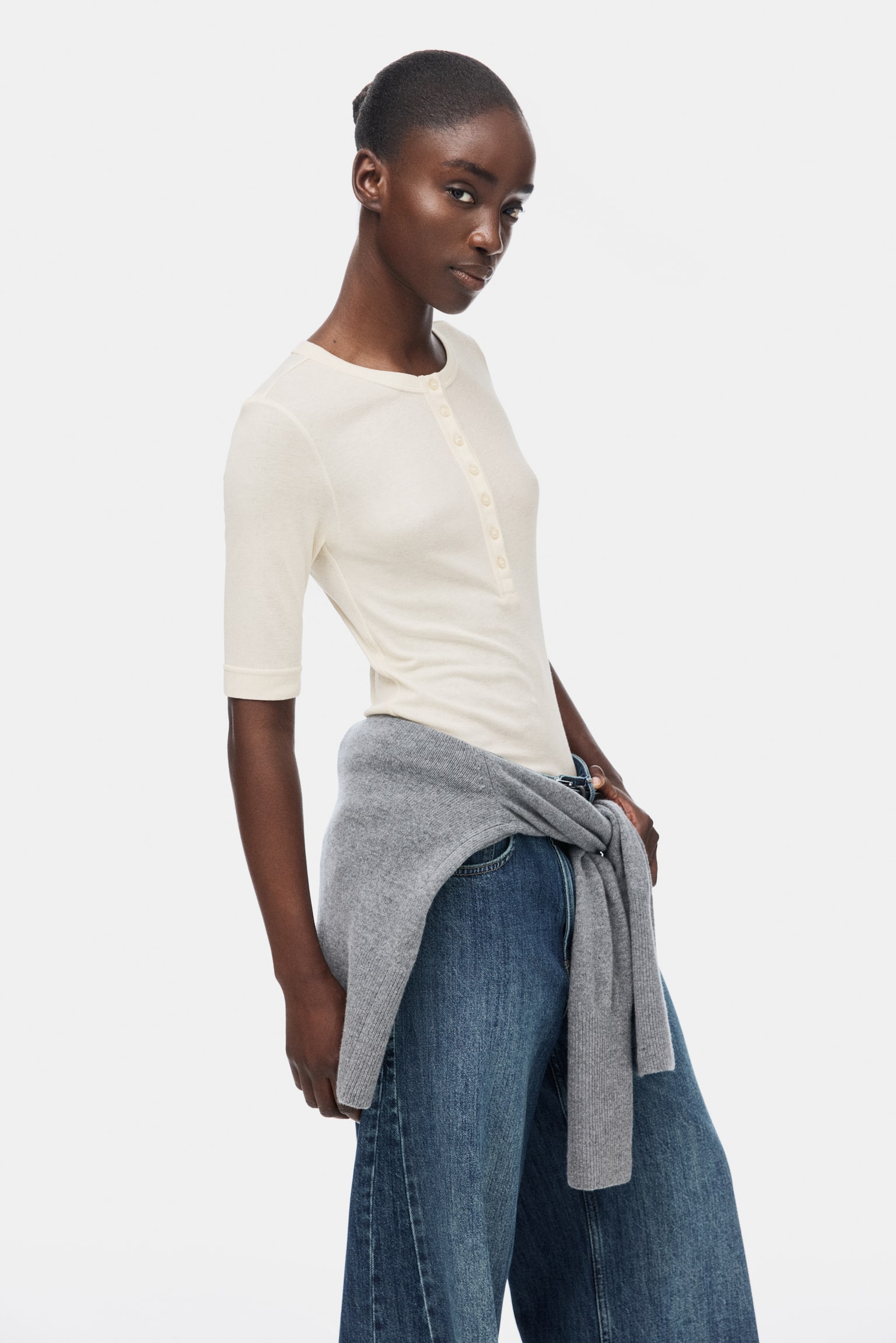 Топ із бавовни піма - Світло-бежевий/Приглушений темно-рожевий - 3