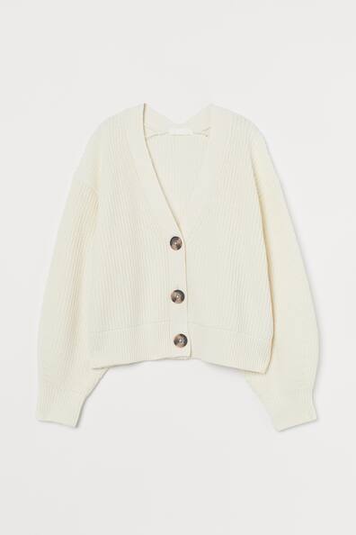 Rib-knit cardigan - V-neck - Long sleeve - Cream - Ladies | H&M GB