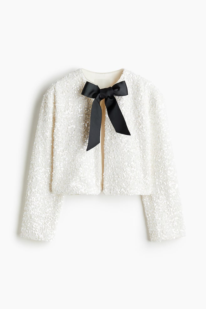 Paillettenjacke mit Zierschleife - Cremefarben - 1