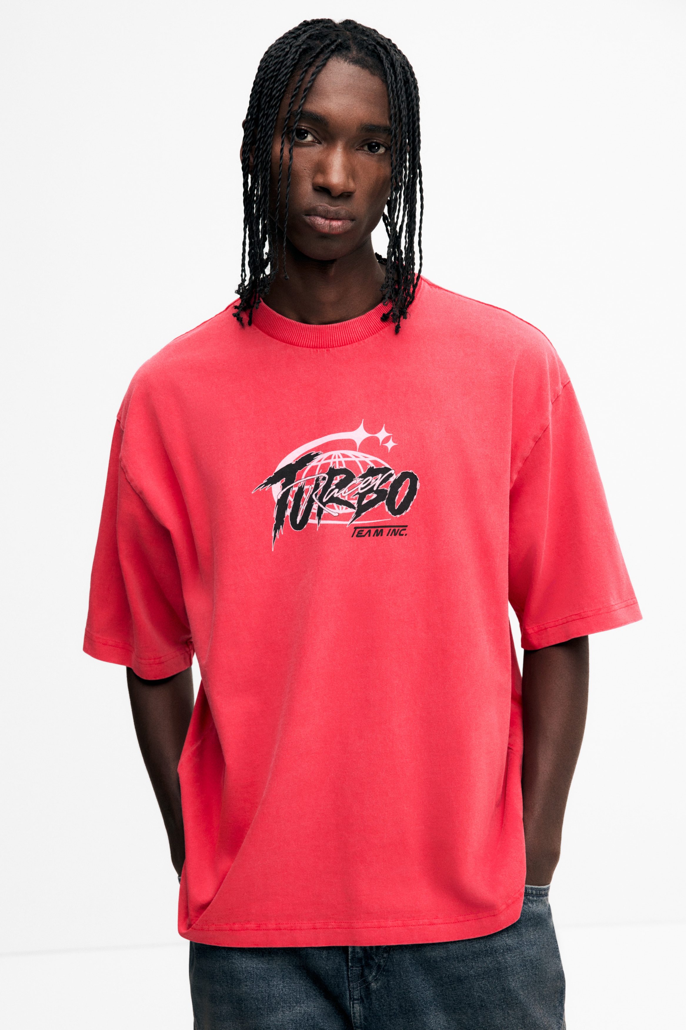 Homme - T-shirt délavé Loose Fit Rouge/Turbo - Size: XL  - H&M