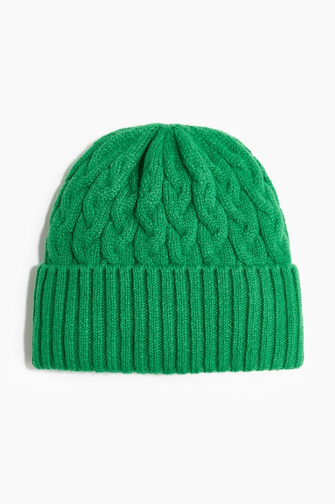 Beanie mit Zopfmuster - Knallgrün - 1