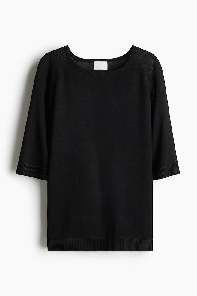 Knitted T-shirt - Black/Cream/Dark khaki green - 1