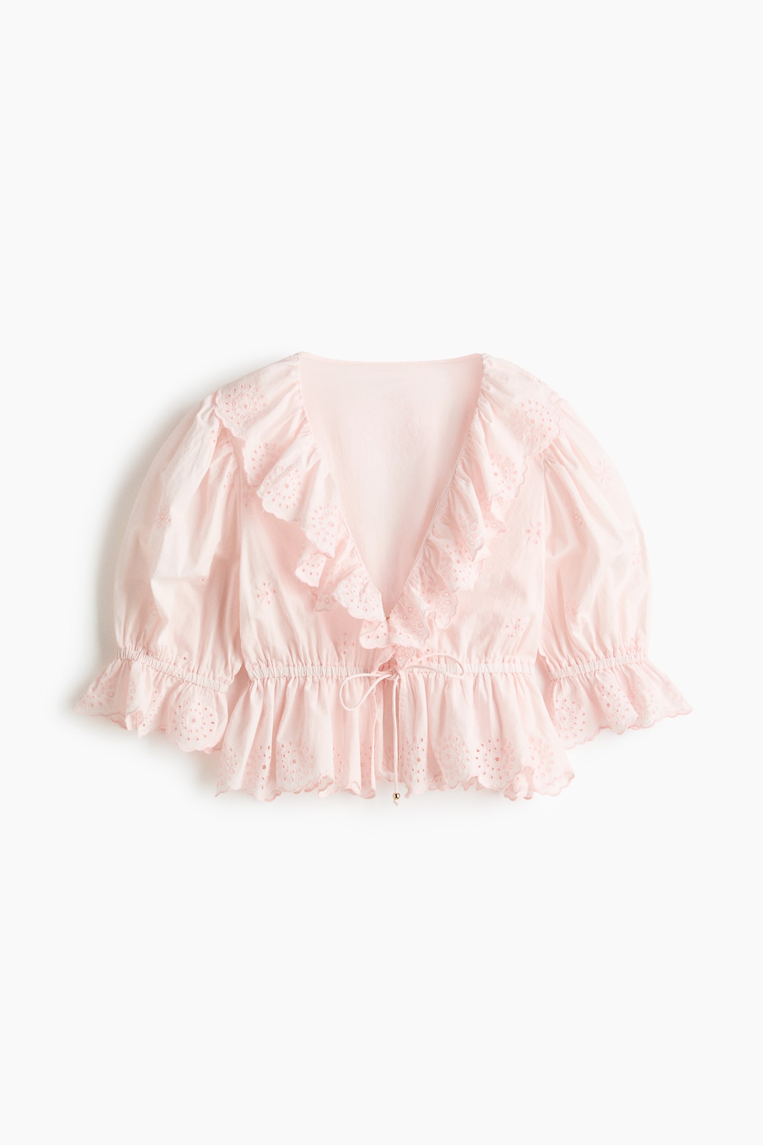 Broderie anglaise cotton blouse - Powder pink/White - 1