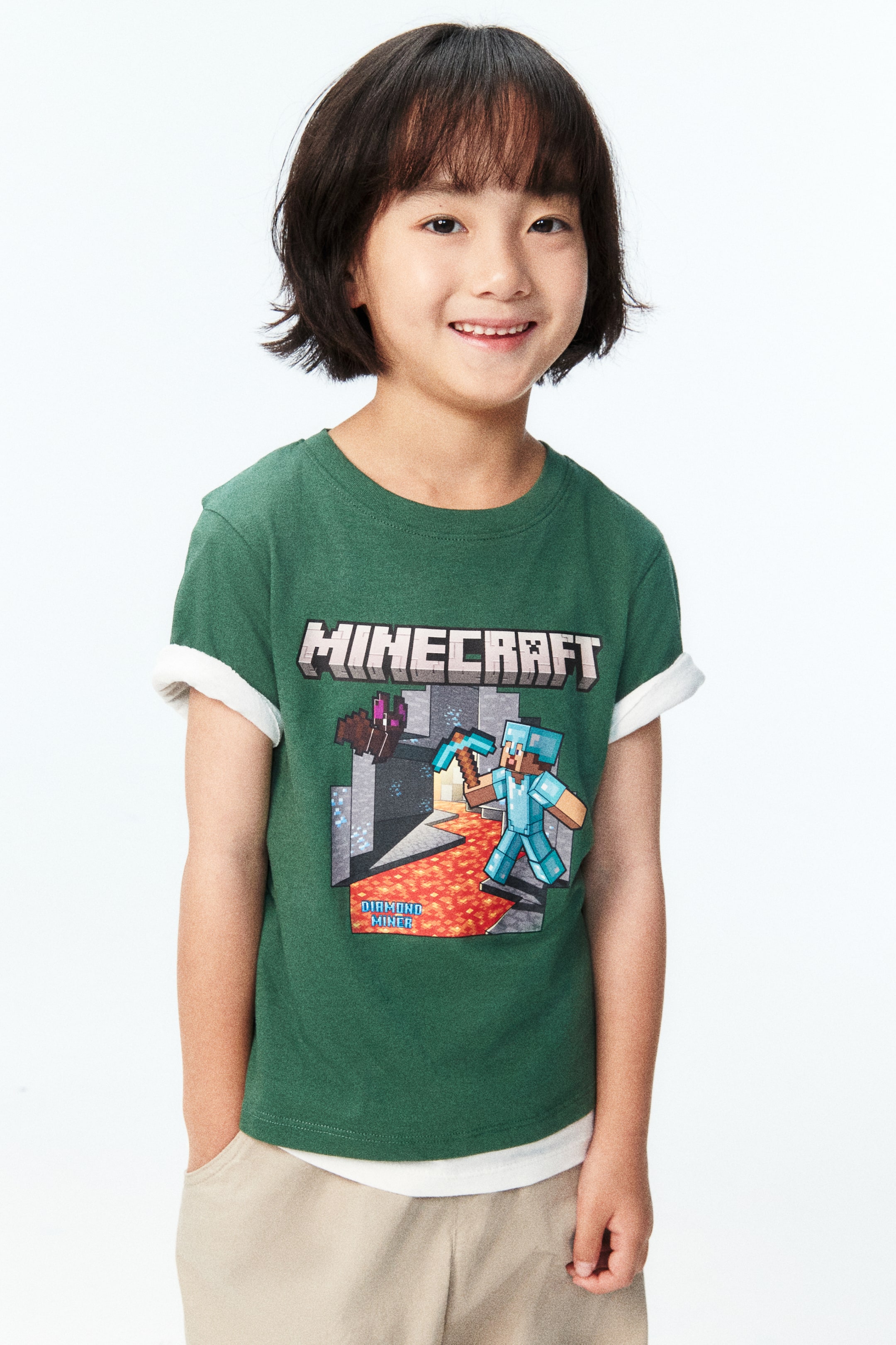 查看大圖: 圖案T恤 - 綠色/Minecraft - Kids | H&M HK 1