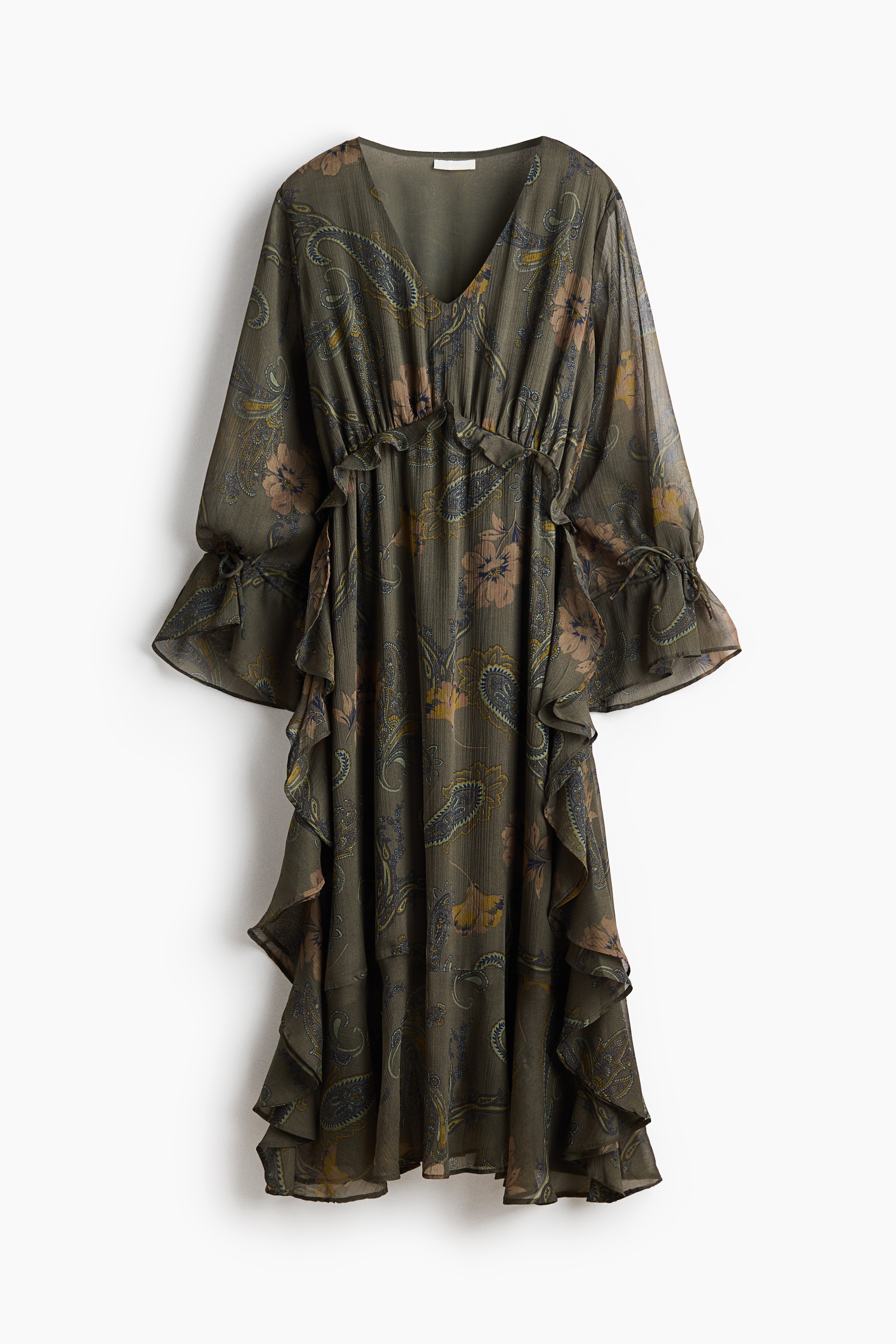 Chiffon jurk met volants - Dusty donkergroen/bloemen
