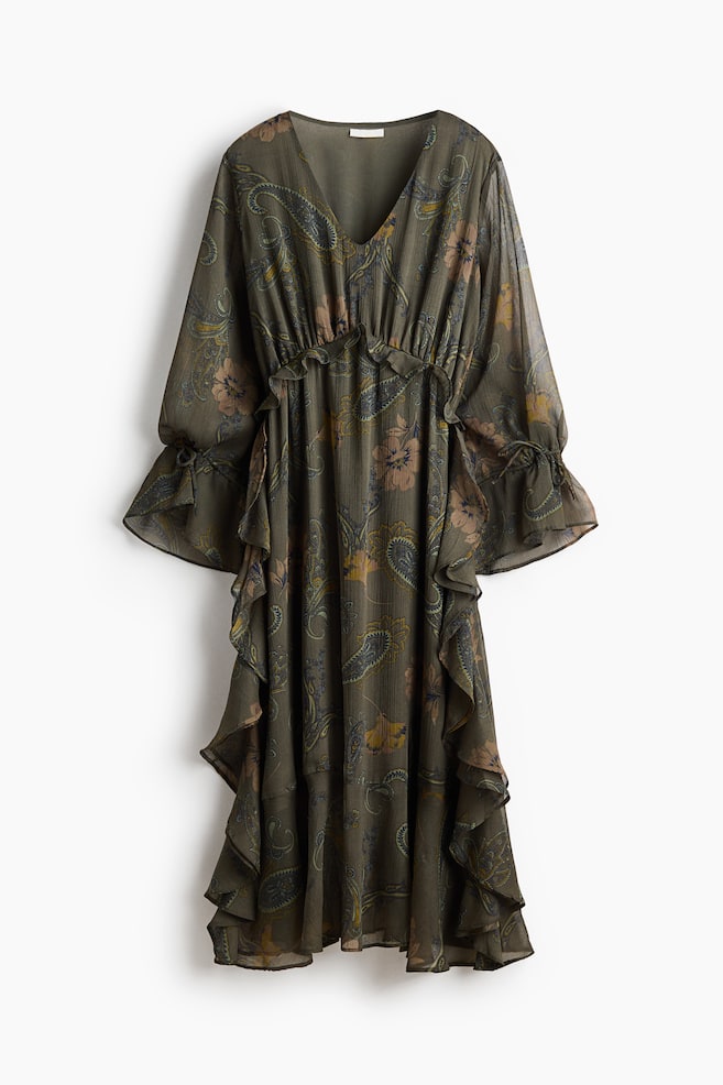 Robe volantée en mousseline - Vert ancien foncé/fleuri - 1