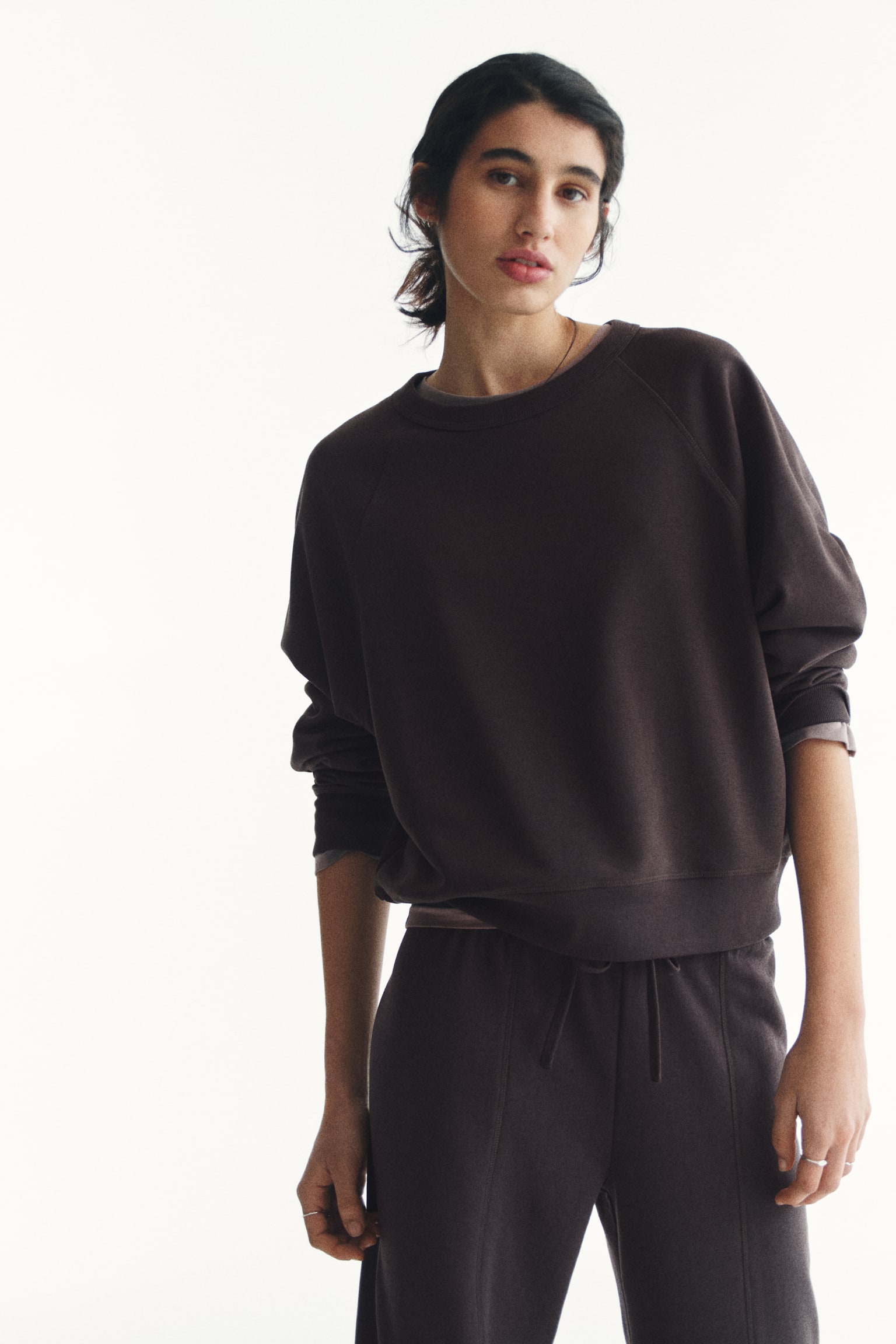 סווטשירט עם שרוולי רגלן - אפור כמהין/חום כהה/אפור בהיר מלאנז' - 1