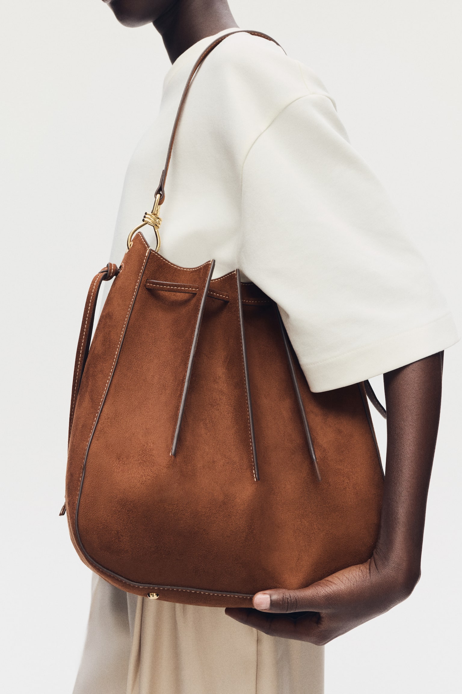 Pleated shoulder bag - Brown - 2
