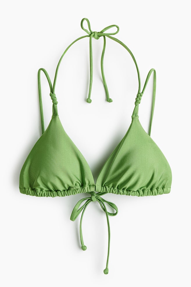 Padded Triangle Bikini Top - Green/Light beige/leopard print - 1