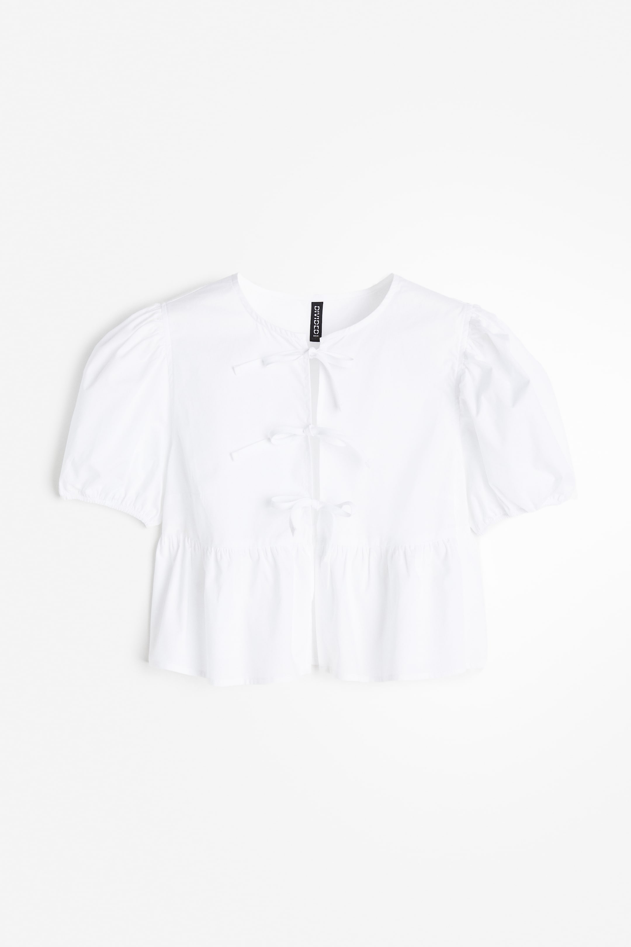 View larger image: Tie-detail puff-sleeved blouse - White - Ladies | H&M IN 1