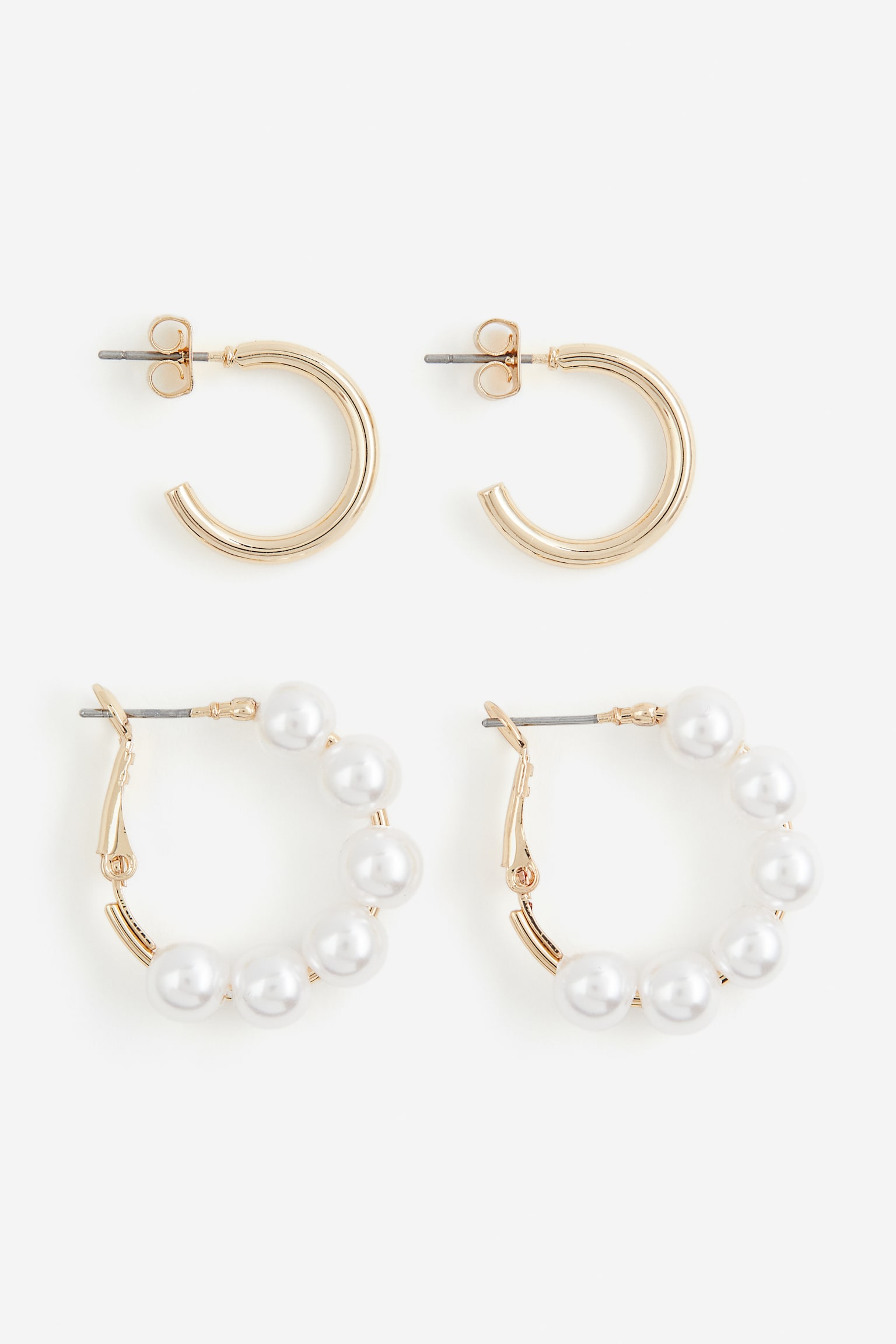 2 pairs hoop earrings - Gold-coloured/White - 1