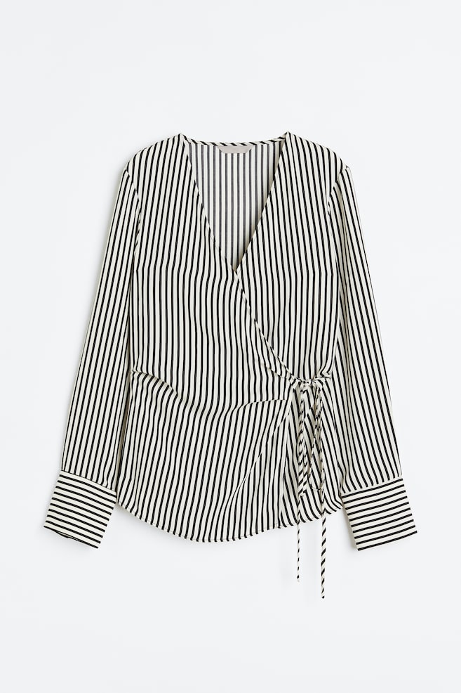 Wrap blouse - Cream/Striped/Beige/Black/Zebra print - 2