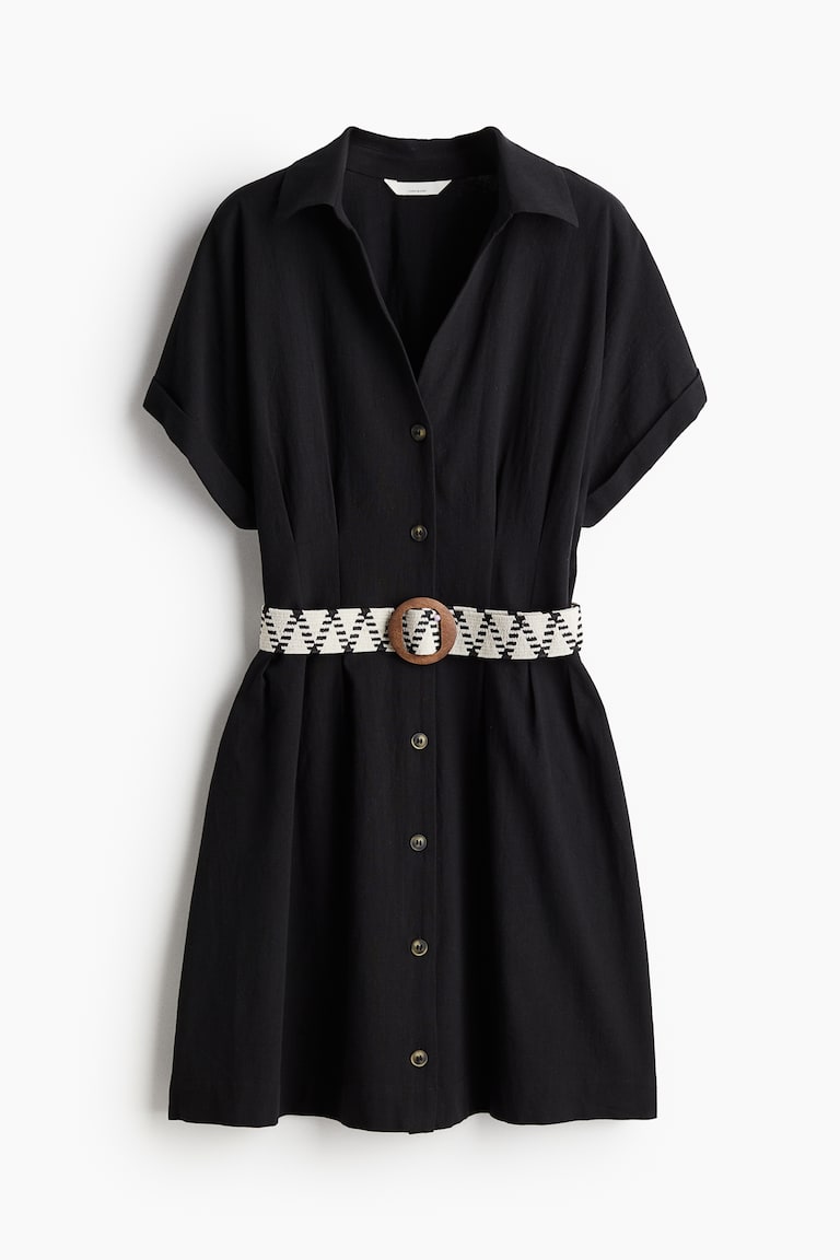 Shirt Dress with Belt Black Ladies H&M PH