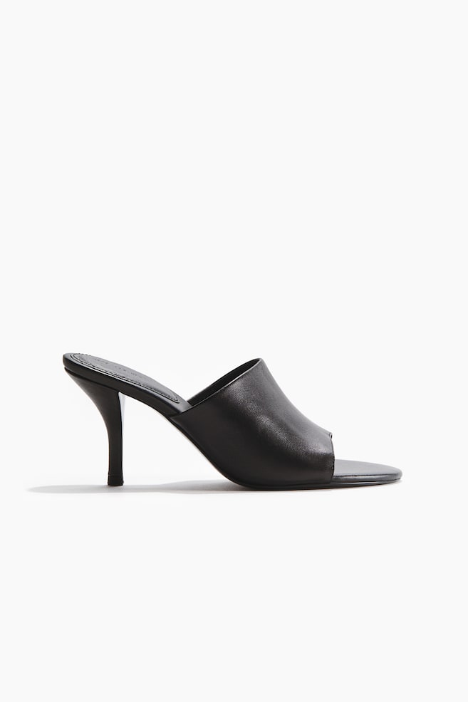 Heeled Leather Sandals - Black/Dark beige - 1